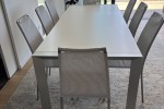 Dining table 160x90x75cm and 8 chairs light stackable