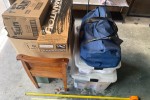 King single bed, Plastic storage boxes (3), Stackable table set, Cardb...