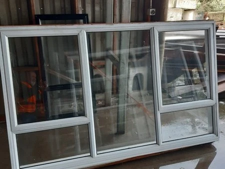 Large white double opening Aluminium window, Silver Aluminium single d...