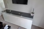 2 side board cabinets approx 2 mtrs long and heavy king-size head boar...
