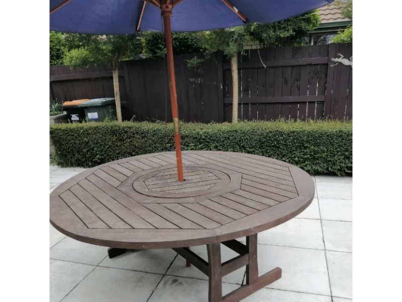 Round wooden outdoor table