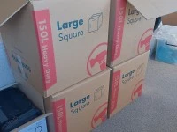 A double mattress, 6 large boxes, 9 smaller plastic cartons, 6 small c...