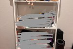 Double bed and frame, Kmart 4-tier shelf, Kmart single drawer nightsta...