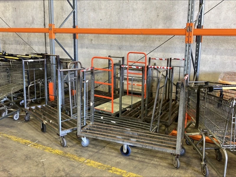 Bakery Rack and Tray and 4x Long flat deck trolleys