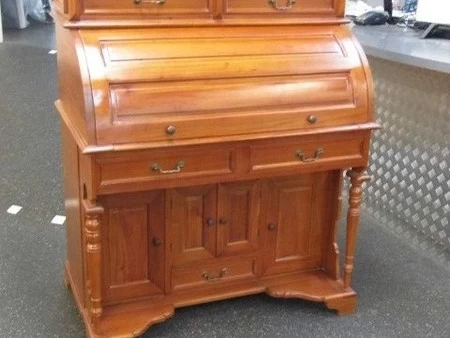 Roll top writing desk - antique re-production -mahogany wood