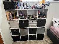 Double bed, computer chair (2), computer table (2), book shelves (2), ...
