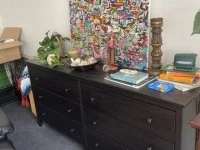 Queen Bed, Drawers, sofa, medium fridge