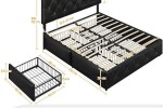 Queen Size Bed Frame with 4 Storage Drawers and USB Ports