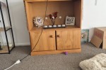 Queen bed, 2 medium cabinets, small drawers, one seater sofa