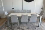 Dining table 160x90x75cm and 8 chairs light stackable