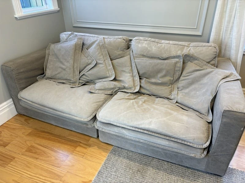 Early settler Slouch couch. Grey. 2.4m long