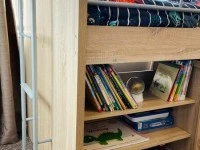 Loft bed with desk, chair & storage