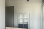 King single bed frame and matress, Ikea box shelf unit, Ikea study des...