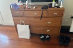 Queen bed and base, 2x 2 seater sectional couch, low boy dresser, side...