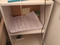 Queen size bed, 2 x small bed side table, TV table, 3×Luggage, 3x box