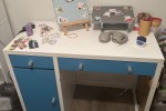 Single bed (2), Shelf, Desk (2), Drawers (2), Small dining table, Chai...