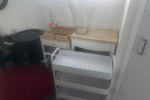 Drawers, foot stool, rug, camping shelves unit x 2