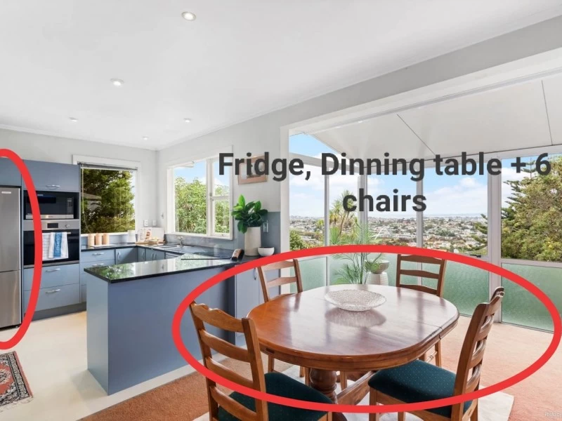 Fridge/Freezer, Dining Table, Six Dining Chairs, Two 2-seater couches,...