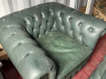 2 x Green Chesterfield style chairs