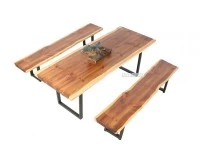 2 part L shaped sofa, ottoman, med dining table, 2 bench seats