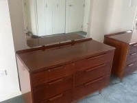 Duchess with mirror, drawer unit, queen bed head with drawers either s...