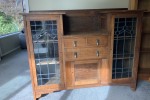 Oak glass cabinet, Outdoor wooden table and 6 wooden chairs