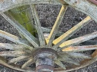 Wooden wagon wheel with steel rim