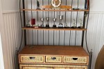 Leather two seat couch, hallway table, 4 x dining chairs, display cabi...