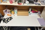 Desk, Picture, Fan, Plant, 2 x Boxes of stuff, Kitchen pots and pans -...