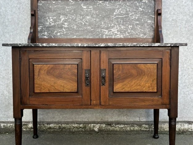 English Antique Marble Top Console Entry Cabinet