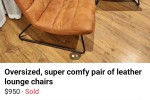 2 x leather seats each 800w x 1000d x 1200h