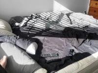 Double bed, Chest of drawers, Desk, Chair