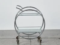 Art deco glass and chrome bar cart, Small stool
