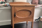 Vintage Oak Cabinet, glass dispenser, small egg basket