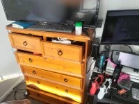 Double bed, Chest of drawers, Desk, Chair