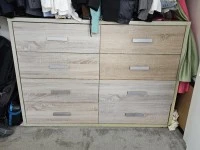 Queen bed, queen bed base, desk, chair, washing machine, eski, bed hea...