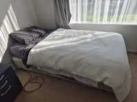 Queen Single Bed, Shelving Sides, Shelving Shelves, Rolled Floor Mat, ...