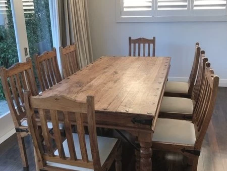 Rustic dining table and 8 chairs