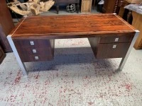 Mid Century Solid Brazilian Rosewood Chrome Frame Desk