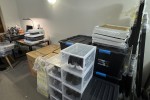Desk x 1, Stowage Box x 7, Boxes x 4, Unassembled bookshelf x 3, Chair...