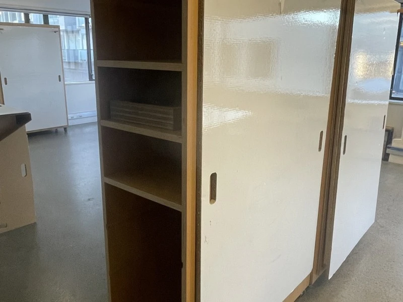 Bookshelves x5, Tables x4, Low bookshelves x2, Bar stools x7, Low stoo...