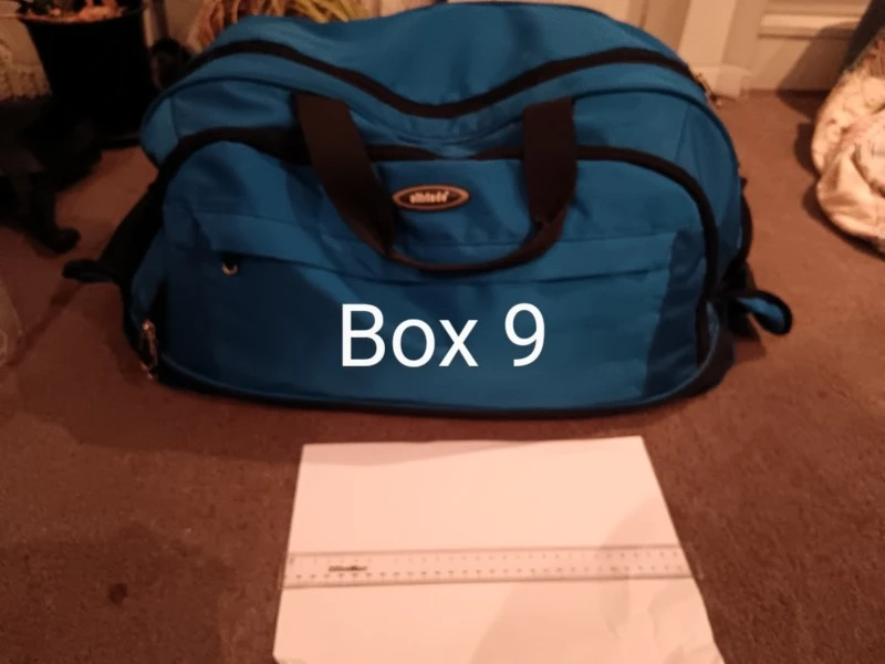 Box 1. Transparent small box, Box 2. Shoe box, Box 3. White cloth bag,...