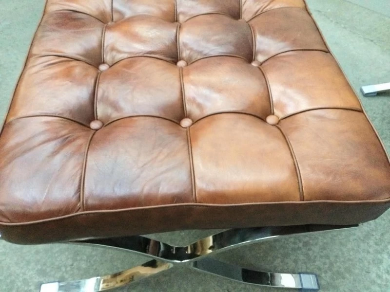 Barcelona Chair & Ottoman Brown Italian Distressed Leather Reproductio...