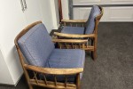 Pair of Wooden Armchairs with Blue Cushions – Vintage Style
