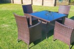 Rattan outdoor table and 4 chairs brown