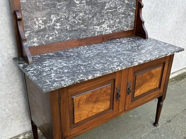 English Antique Marble Top Console Entry Cabinet