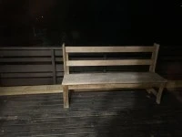Dining table, Chairs x6 and stackable, Church pew