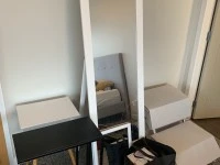 Queen mattress, Round cafe table 90x90cm, Office chair, 1x standing mi...