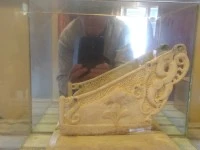 Framed Oil painting, Glass encased whalebone carving , free standing i...