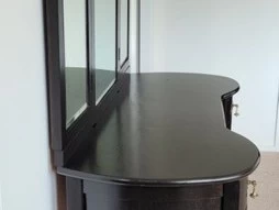 Georgous oak dressing table with beveled mirrors.